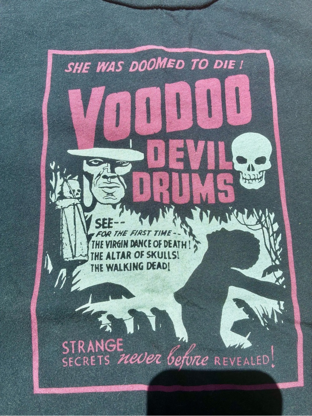 Vintage rare Voodoo Devil Drums Black Graphic Tee